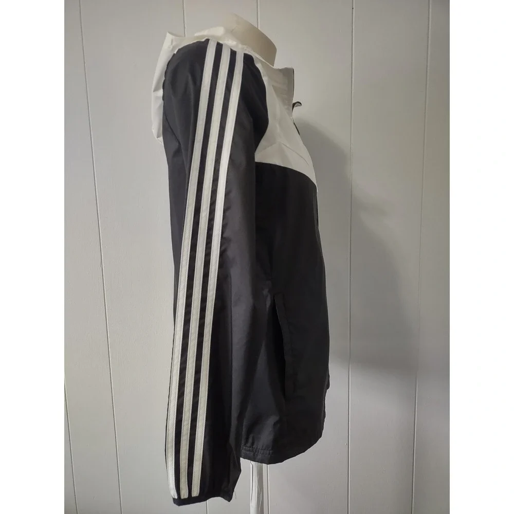 Adidas Jacket Women's Size M Black White Hooded 3-Stripe Full Zip Mesh‎ Lined